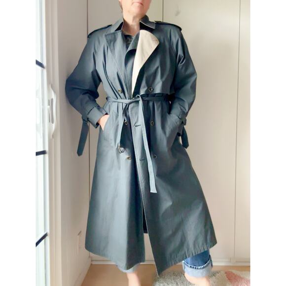 Vintage Womens Trench Coat Size 8  Grey Lined Classic Style Midi Classic - Picture 1 of 16
